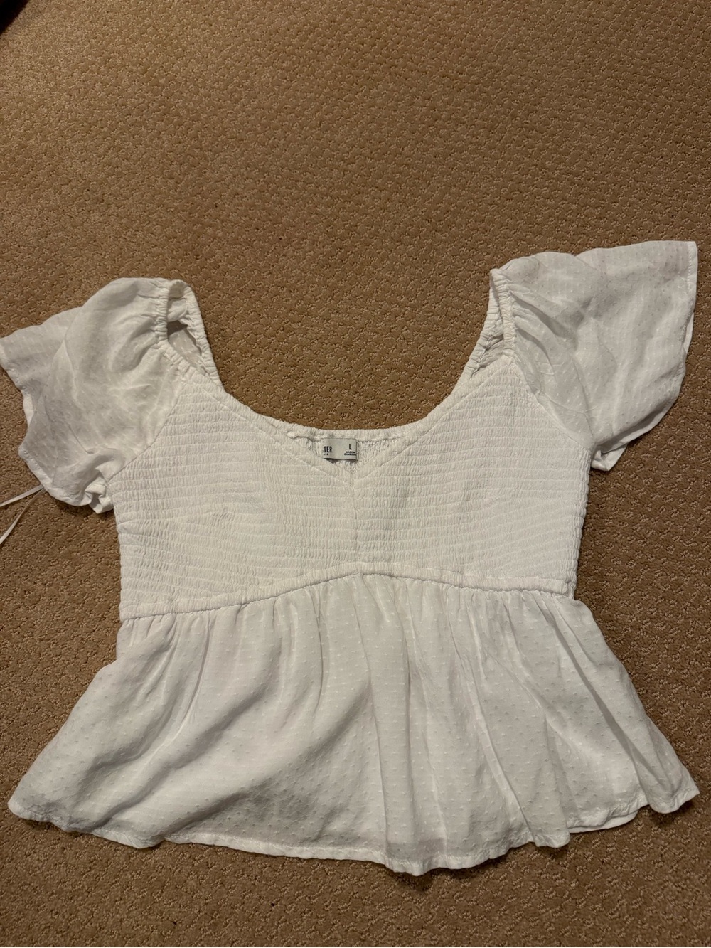 Hollister White Smocked Peplum Puff Sleeve Top